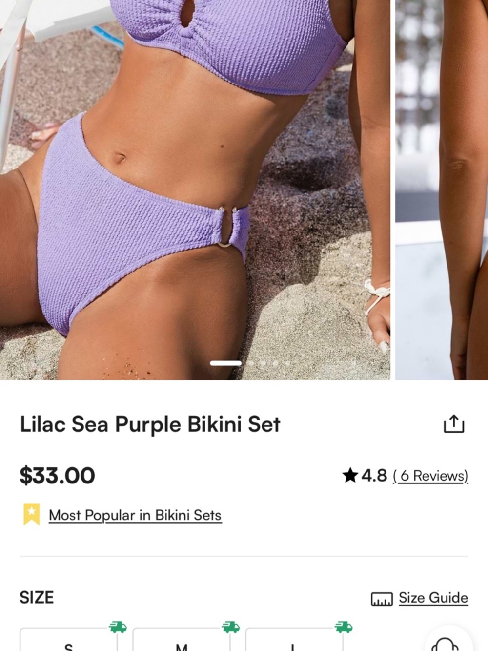 NWT cupshe Lilac Sea Purple Textured Bikini Set